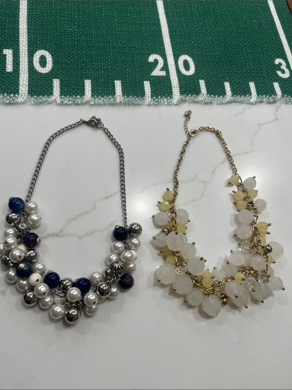 Gold and White and Navy, White & Silver Beaded Statement Necklaces